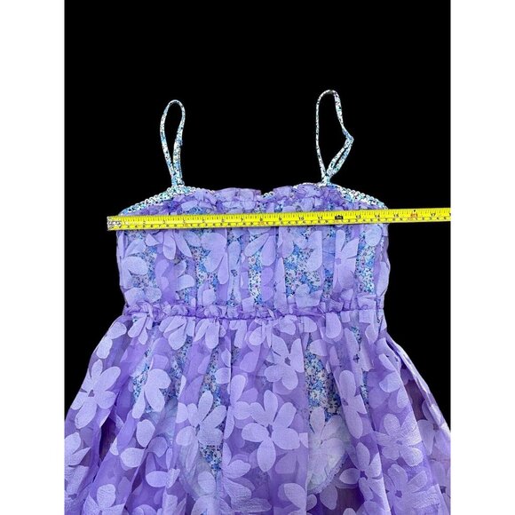 For Love and Lemons Sz S Dress Villegas Floral Sheer Bodysuit Midi Purple New - Picture 6 of 10